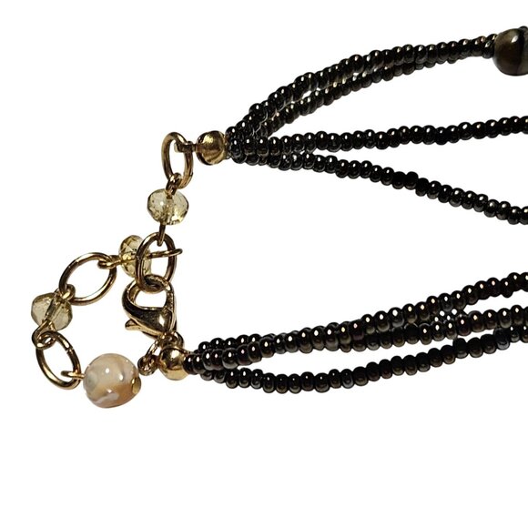 Boho Shell Gemstone Beaded Statement Necklace Layered Multi Strand Beach Core - Picture 4 of 6